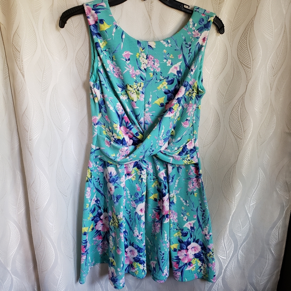 Pastel Floral Faux Wrap A-line Dress